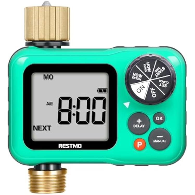 RESTMO Sprinkler Timer with Brass Inlet & Outlet, 3 Separate Programs Hose Timer, Programmable Water Timer for Garden Hose, Manual | Rain Delay | Automatic Watering System for Drip Irrigation and Lawn