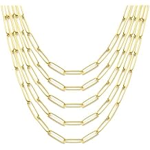 Exway 5 Pcs Paperclip Charm Necklaces Chain 18Inch Stainless Steel Gold Chain Necklaces Kit with Lobster Clasps for Crafts DIY Women Jewelry Making