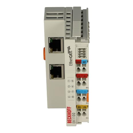 EK1100-25 to +60 Degrees C, E-Bus Terminal, ETHERCAT Coupler, IP20, MAX 4.2 GB ADDRESSABLE I/O Point, RJ45 Connection, Voltage: 24 Volt DC