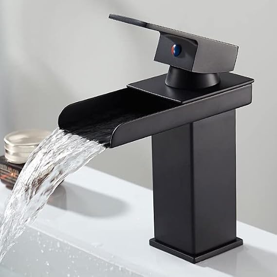 Bathroom Basin Faucet Waterfall Mixer Tap Solid Brass LED Sink White Single Handle Deck Mounted Toilet