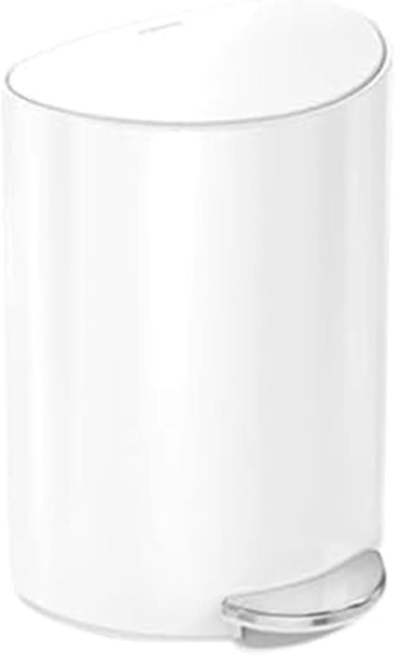 simplehuman Semi-Round Step Can, 6L / 1.6 Gallon Bathroom Trash Can, Liner Pocket, Sleek Internal Hinge, 150,000-Step Pedal, Lid Shox Silent Close, White Steel