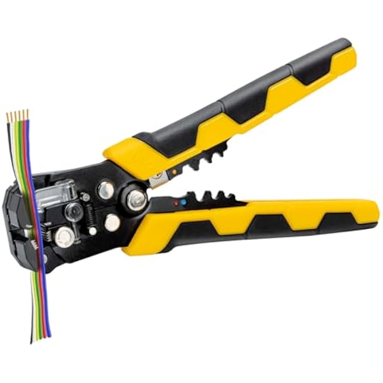 deli Self-Adjusting Wire Stripper, 3-in-1 Automatic Wire Stripper Tool Wire Cutter Wire Crimping Tool for 10-24 AWG Electriacl Cable Cutting, Black and Yellow