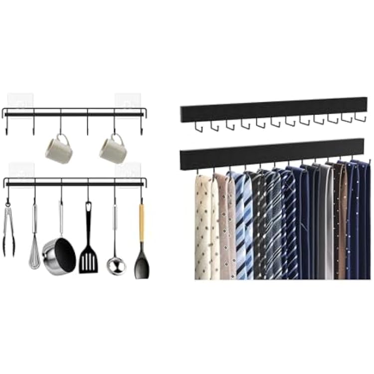 Black Utensil Hanger and Wooden Tie Rack