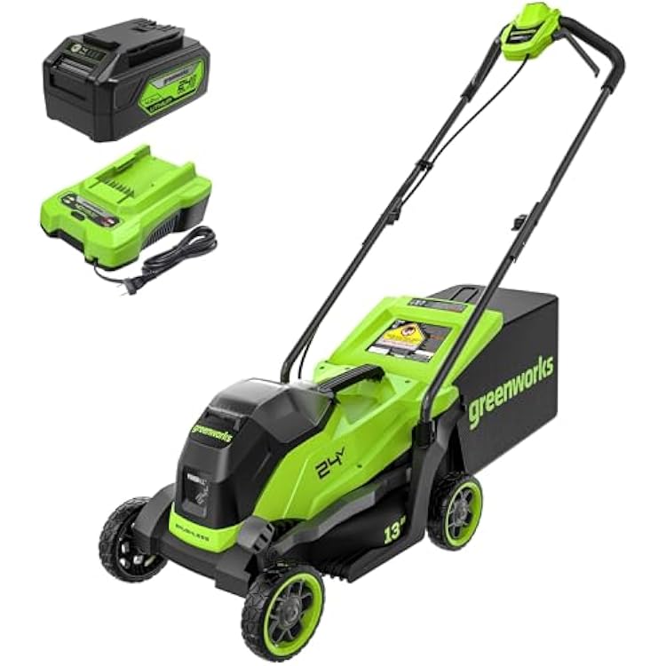 Greenworks 24V 13 Brushless Push Cordless Lawn Mower, 4.0Ah Battery and Charger