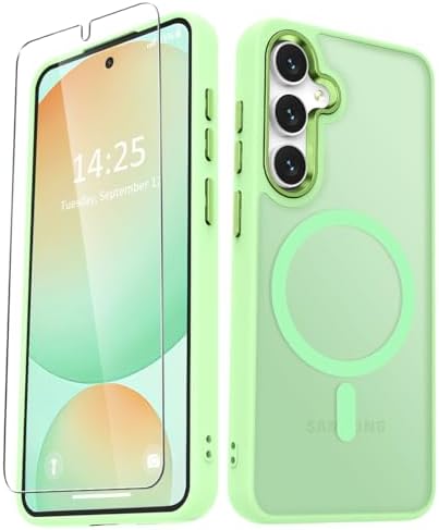 for Samsung Galaxy S24 FE Case, Matte Magnetic Phone Case with 1 Screen Protector, Support for Magsafe, Translucent Frosted Slim Shockproof Protective Cover for Samsung Galaxy S24 FE, Mint Green | Matte, Magnetic, Support for Magsafe, Translucent, Frosted