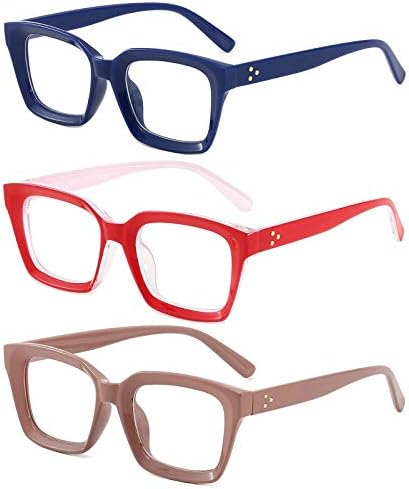 COTIA Blue Light Blocking Reading Glasses -3 Pack Retro Square Reading Glasses for Women Men, Anti UV Eyeglasses