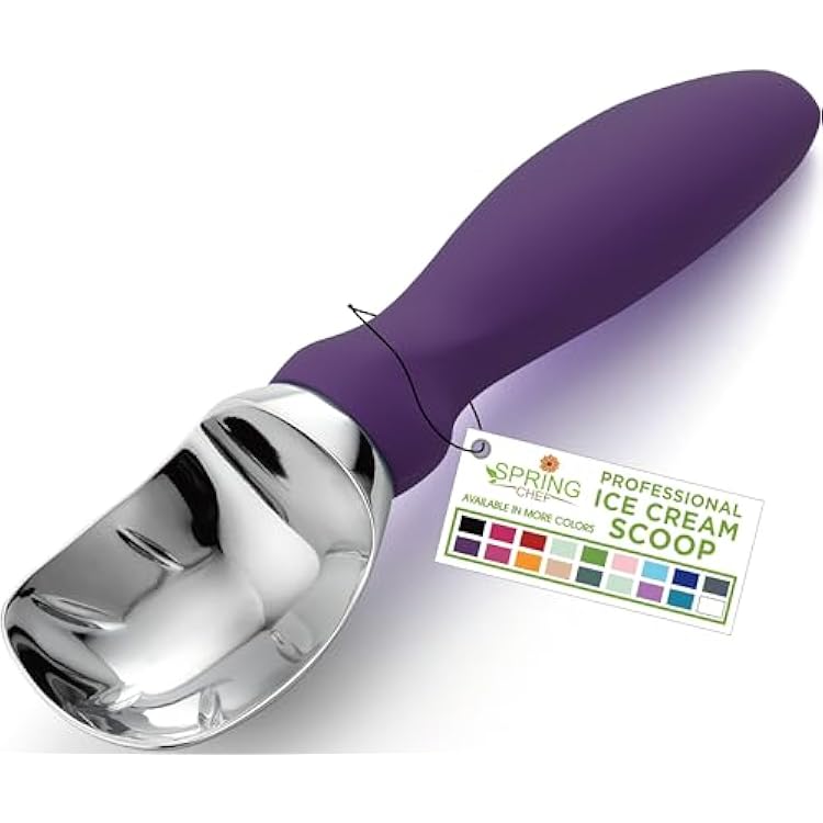 Spring Chef Ice Cream Scoop with Soft Grip Handle, Professional Heavy Duty Sturdy Scooper, Premium Kitchen Tool for Cookie Dough, Gelato, Sorbet, Purple