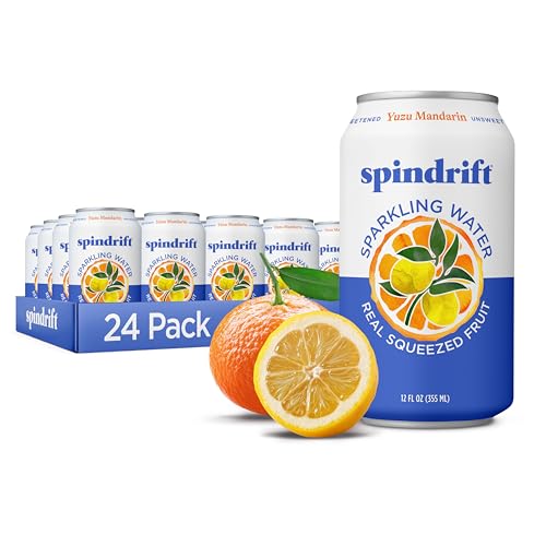 Spindrift Sparkling Water, Yuzu Mandarin Flavored, Made with Real Squeezed Fruit, 12 Fl OZ Cans, Pack of 24 Only 6 Calories per Can