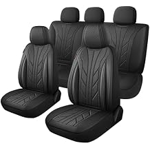 CAROMOP Luxury Faux Leather&Fabric Car Seat Covers Full Set with Breathable 3D Foam Back Support,Universal Comfortable Seat Covers for Cars,Trucks,SUVs, Front Armrests Compatible(5-Seat Black)