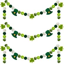 3 Pack Felt St. Patrick's Day Decorations Garland - 6.6 Feet Pom Pom Felt Ball Shamrock Leprechaun Hat Irish Themed Party Favors for Home Bedroom Living Room Decor