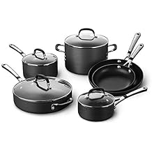 Calphalon 10-Piece Non-Stick Kitchen Cookware Set Black Pots & Pans with Stay-Cool Stainless Steel Handles Hard-Anodized Aluminum for Even Heating