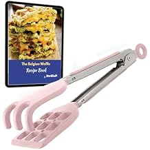 Mini Waffle Tongs by StarBlue Pink 8 Inches Silicone and Nylon Serving Tongs with Non-Slip Smooth Handles, Non-Scratch and Dishwasher Safe, Multipurpose Spatula for Belgian Waffle Serving