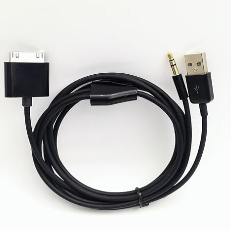 30-Pin Male to 3.5mm Auto AUX Input & USB Dock Connector Charging Cable Car Adapter for iPod Phone Pad 5ft