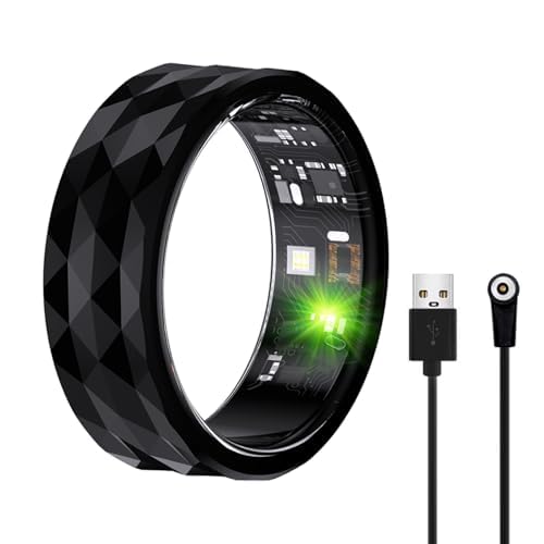 Smart Ring with Calories, Heart Rate,Step Counter, Heart Rate & Blood Oxygen Monitor, Sleep Tracking, and IP68 Waterproof - No App Subscription, Compatible with Android 5.1& iOS 8.0 Black, 10#