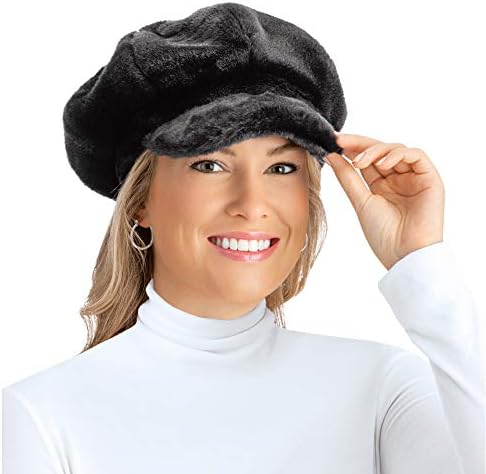 Collections Etc Faux Fur Newsboy Winter Hat, Stylish Plush Cap