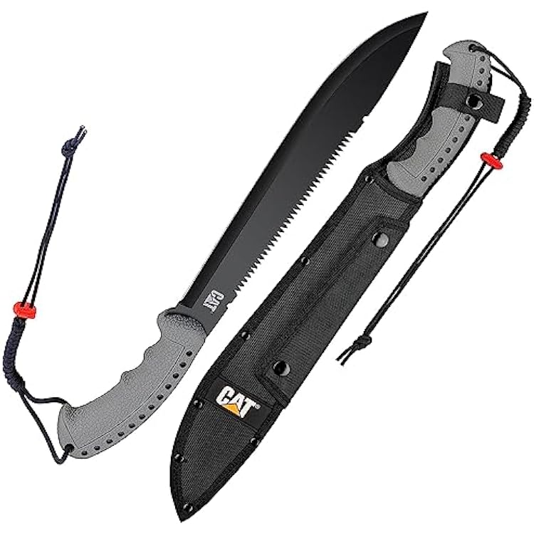 CAT Latin 21-Inch Machete with Shoulder Strap Sheath, Blade Knife with Ergonomic Comfort Tool Handle, Cut, Chop, Clear Brush, Garden, Outdoors, Camping - 980409ECT Black