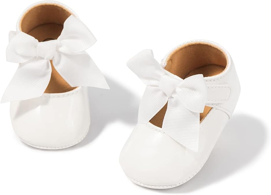Baby Mary Jane Flats for Girls with Bowknot Cotton Anti Skid Sole Infant First Walker Princess Dress Crib Wedding Shoes