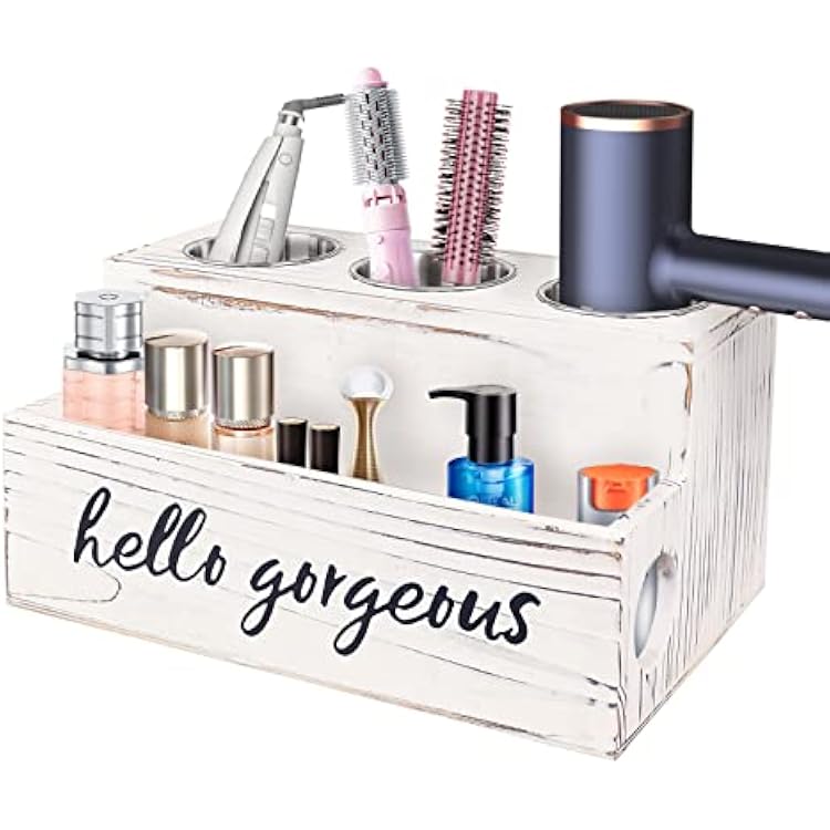 Hair Tool Organizer, Bathroom Organizer, Bathroom Counter Organizer Countertop, Hair Accessories Organizer, Hair Dryer Holder, Vanity Organizers and Storage, Curling & Flat Iron Holder Wooden
