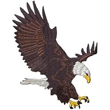 Bald Eagle Landing Iron On Patch Embroidered Eagle Applique for Jackets, Vests & Backpacks (3.88 inch x 3 inch)