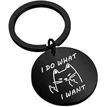 BNQL Funny Cat I Do What I Want Keychain Bracelet Geeky Keyrings Gifts (black)