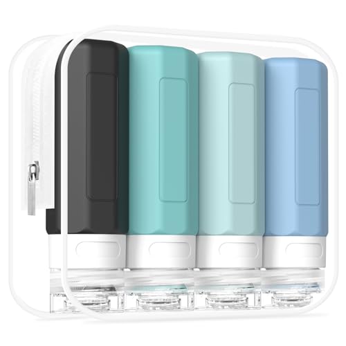 Redfly Travel Bottles for Toiletries, Tsa Approved 3oz Travel Size Containers, Leak Proof Travel Size Toiletries Bottles Silicone, BPA Free Refillable Essentials for Shampoo Conditioners, Gray