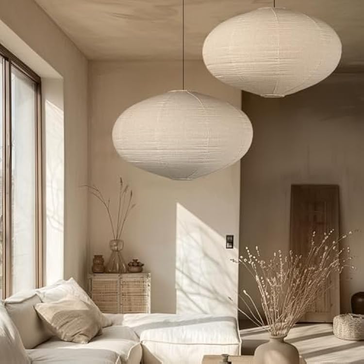 2Pack Oval Linen Pendant Lamp Shades 20inch hanging lampshade Handmade Fabric Light Covers for Garden Patio Boho Living Room Artistic Bedrooms Minimalist Decor for Creatives