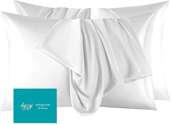 Mulberry Silk Pillow Cases Set of 2, Both Sides Real Silk Pillowcase for Hair and Skin Prevent Acne Pillowcase Organic Silk Pillowcases with Hidden Zipper(2 Pack, Queen, White)