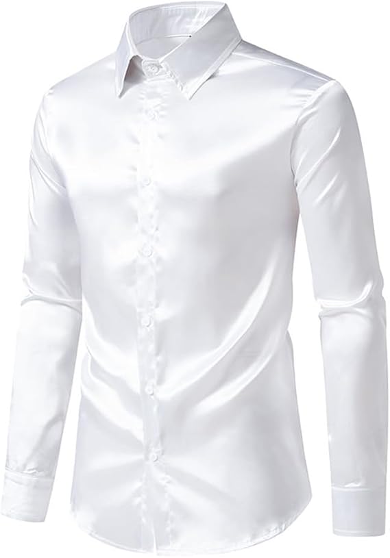 NewL Men's Silk Satin Dress Shirts Party Prom Wedding Night Club Shirt