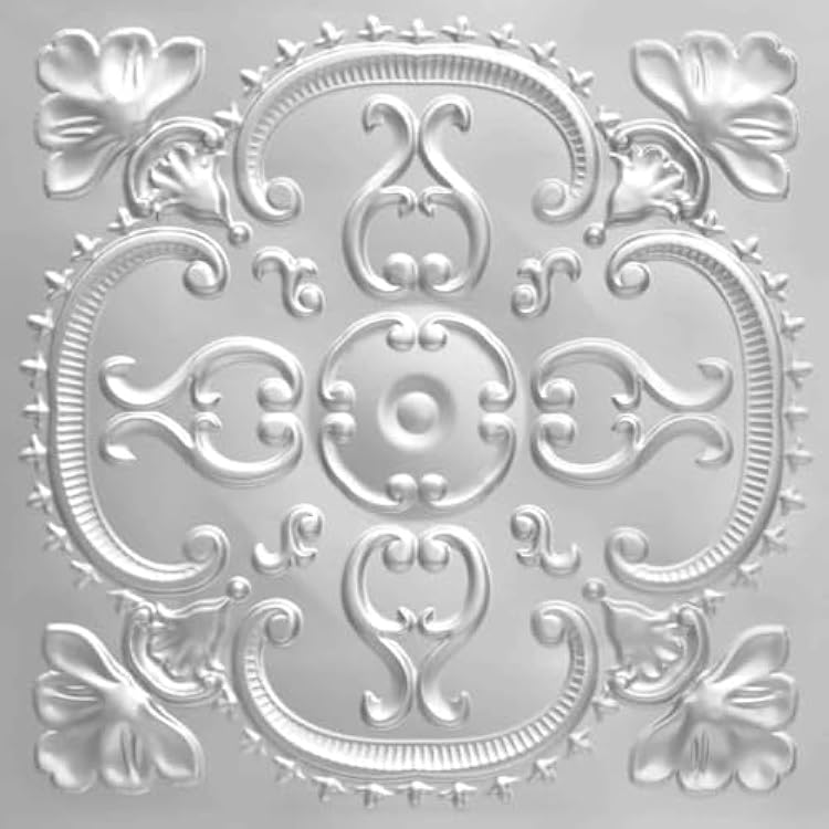 from Plain to Beautiful in Hours 217 Alhambra PVC 2 x 2 Lay-in or Glue-up Ceiling Tile Covers  100 sq.ft, Silver, 25 Piece