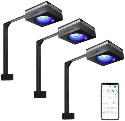 PopBloom 3PCS RL90 Smart-APP Control Saltwater Aquarium Light Marine LED Fish Tank Light for 60inch~72inch 150cm~180cm Coral Reef Tanks (SOL Blue, with Arm Kit)