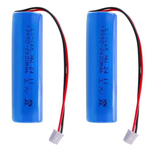 3.7V 2600mAh High Capacity Rechargeable Battery with XH 2.45 Connector Charger Port High Performance for Flashlights, DIY Battery Pack, Electric Toys - 2 Pack