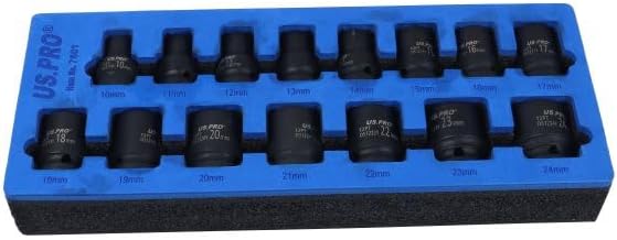 US PRO Tools 15pc 1/2" Dr 12pt Shallow Impact Socket Set 10-24mm 7601