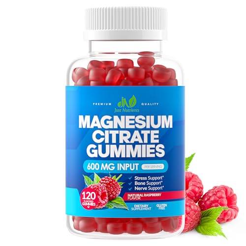 Magnesium Citrate 600mg Gummies 120 Count - Maximum Strength, Supports Calm, Bone, Heart & Nerve Health - Gluten-Free, Non-GMO, Vegetarian, Great Tasting Raspberry Flavor - 60 Servings