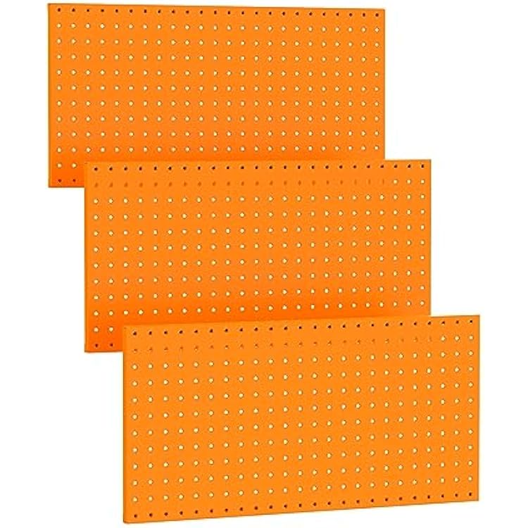 TORACK 3 PCS Metal Pegboard Panels12x24 inch for Wall Garage Tools Storage Pegboard for Workbench, Modular Peg Board Tool Organizer Board KitPack of 3, Orange