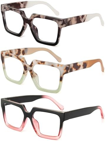 JM Oversized Reading Glasses for Women - Square Oprah Style Readers for Woman, Trendy Blue Light Blocking Womens Reader