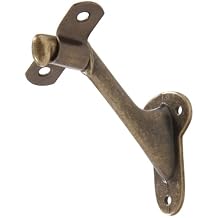 Hillman Hardware Essentials Handrail Bracket Antique Brass | Utility Stair Handrail Support Bracket for Wooden Rails | Adjustable Angle Wall Mount Handrail Hardware