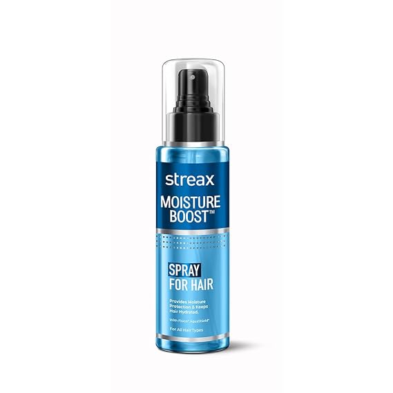 Streax Moisture Boost Spray Hair Serum for Dry Hair, 50ml | Water-based formula with Fision AquaShield locks in moisture; controls frizz; smooth, silky finish for all hair types, women