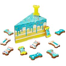 Thoughtfully Pets, Dog Birthday Cake Mini Treats Gift Set, Includes 10 Ginger Flavored Mini Cookie Bones & Candle, Pet Celebration Treats for Puppy Parties or Gotcha Day
