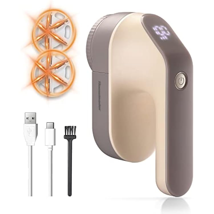 Electric Fabric Shaver, Homeleader Rechargeable Lint Remover, Led Digital Display Sweater Shaver with 3-Speeds and 6-Leaf Blades, Fabric Pill Remover for Clothes, Couch and Furniture, Champagne.