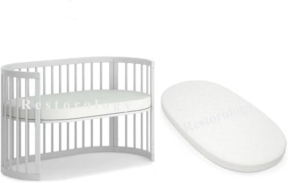 Restorology Stokke Oval Cot Mattress - Made to perfectly fit the Boori Oasis Oval Cot | Extra Thick Foam | Removable Washable Zip Cover (Size : 122 x 68 x 10 cm) Made In UK,(BAH - 777)