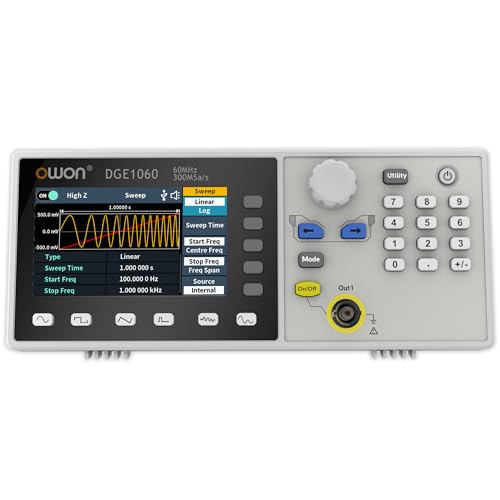 OWON Function Generators, 1 CH 60MHz Frequency Meter, Signal Generator 300MSas Sample Rate with 14 Bits Vertical High Resolution 3.6 inch TFT LCD 60MHz1CHOWON DGE1060