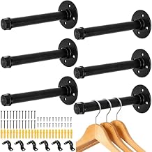 ZOOFOX 6 Pack Industrial Pipe Clothing Rack, 8 Inch Cast Iron Wall Mounted Clothes Bar, Heavy Duty Garment Rack for Hanging Clothes, Multi-Purpose Clothing Hanging Rod for Closet Storage