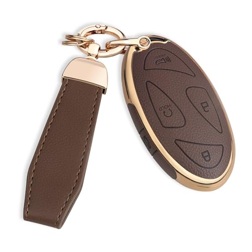 QBUC for Hyundai Key Fob Cover with Key Chain, Upper Leather  Soft TPU Car Key Case for Hyundai Ioniq 6 Grandeur GN7 KONA Elanrtra Santa Fe Tucson 2023-2025 Sonata Brown, 5 Buttons