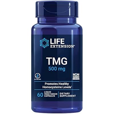 Life Extension TMG, trimethylglycine, Encourages Healthy homocysteine Levels, Non-GMO, Gluten-Free, Vegetarian, 60 Capsules