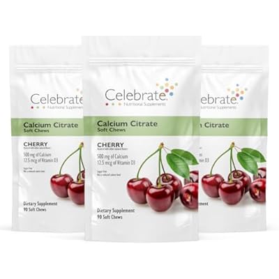 Celebrate Vitamins Bariatric Calcium Chews 500 Mg with Vitamin D3, 9 Months Supply 270 Chews for Gastric Sleeve & Bypass, Bone Health Support, Sugar & Gluten Free, Cherry