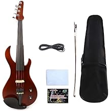 Electric Violin 4/4 Full Size Solid Wood - Unique Styles for Violin Players with Ebony Wood Fittings & Case & Bow (Brown)