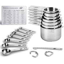Kaluns Stainless Steel Measuring Cups, Measuring Spoons,16 Piece Measuring Cups and Spoons Set Includes Leveler and Measurements Card, Heavy-duty, Heat and Rust Resistant