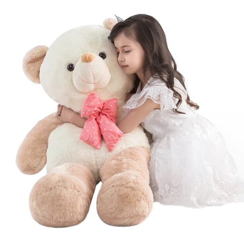 Giant Teddy Bear Stuffed Animals for Girls 4 Feet Big Teddy Bear Plushies Giant Stuffed Animal Large Teddy Bears Plush Toys Big Stuffed Bear for Her Halloween Christmas 47 Inch Apricot
