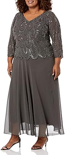 J Kara Womens 34 Sleeve with Scallop Beaded Pop Over Gown