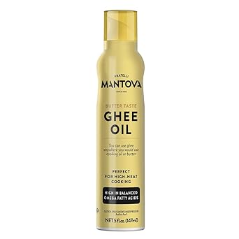 Mantova Ghee Butter Spray with Olive Oil and Avocado Oil - High in Naturally Balanced Omega Fatty Acids, Perfect for High-Heat Cooking, Baking, and Grilling, 5 Fl Oz Non-Aerosol Spray Bottle